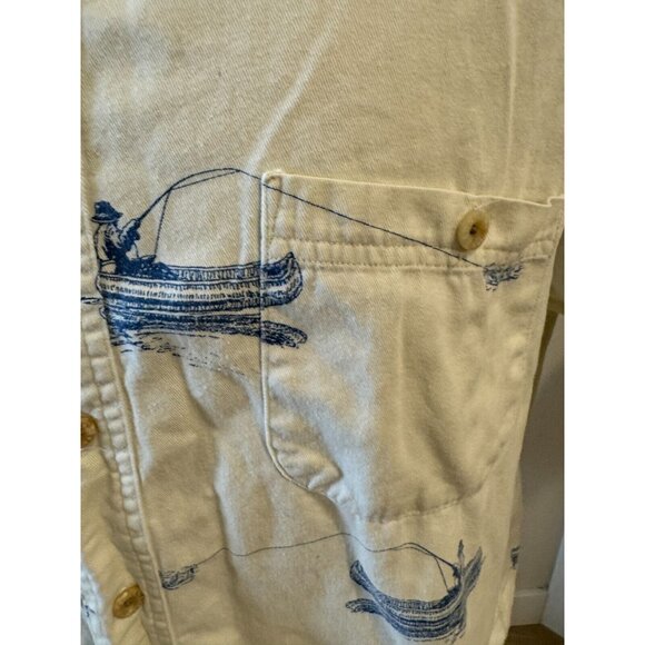 Fishing Mens XL Shirt Barn Fly Authentic Design White Button Up Short Sleeve - Picture 2 of 14